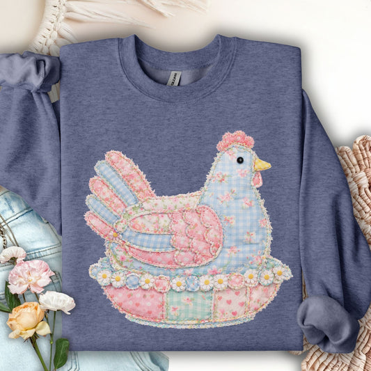 Spring Pastel Faux Patchwork Hen Sweatshirt