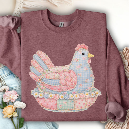 Spring Pastel Faux Patchwork Hen Sweatshirt