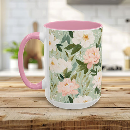 Spring Pink & Gren Floral Peony Mug (11/15oz)