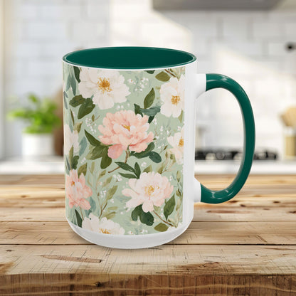 Spring Pink & Gren Floral Peony Mug (11/15oz)
