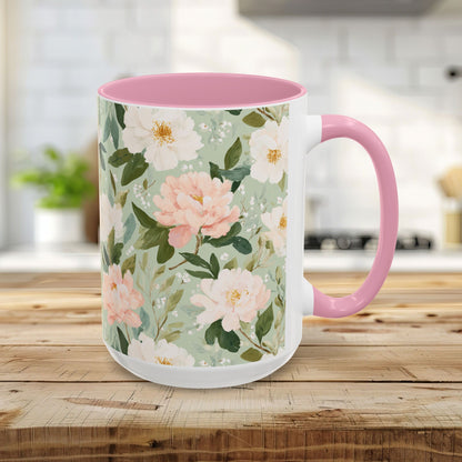 Spring Pink & Gren Floral Peony Mug (11/15oz)