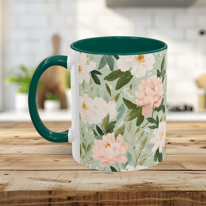 Spring Pink & Gren Floral Peony Mug (11/15oz)