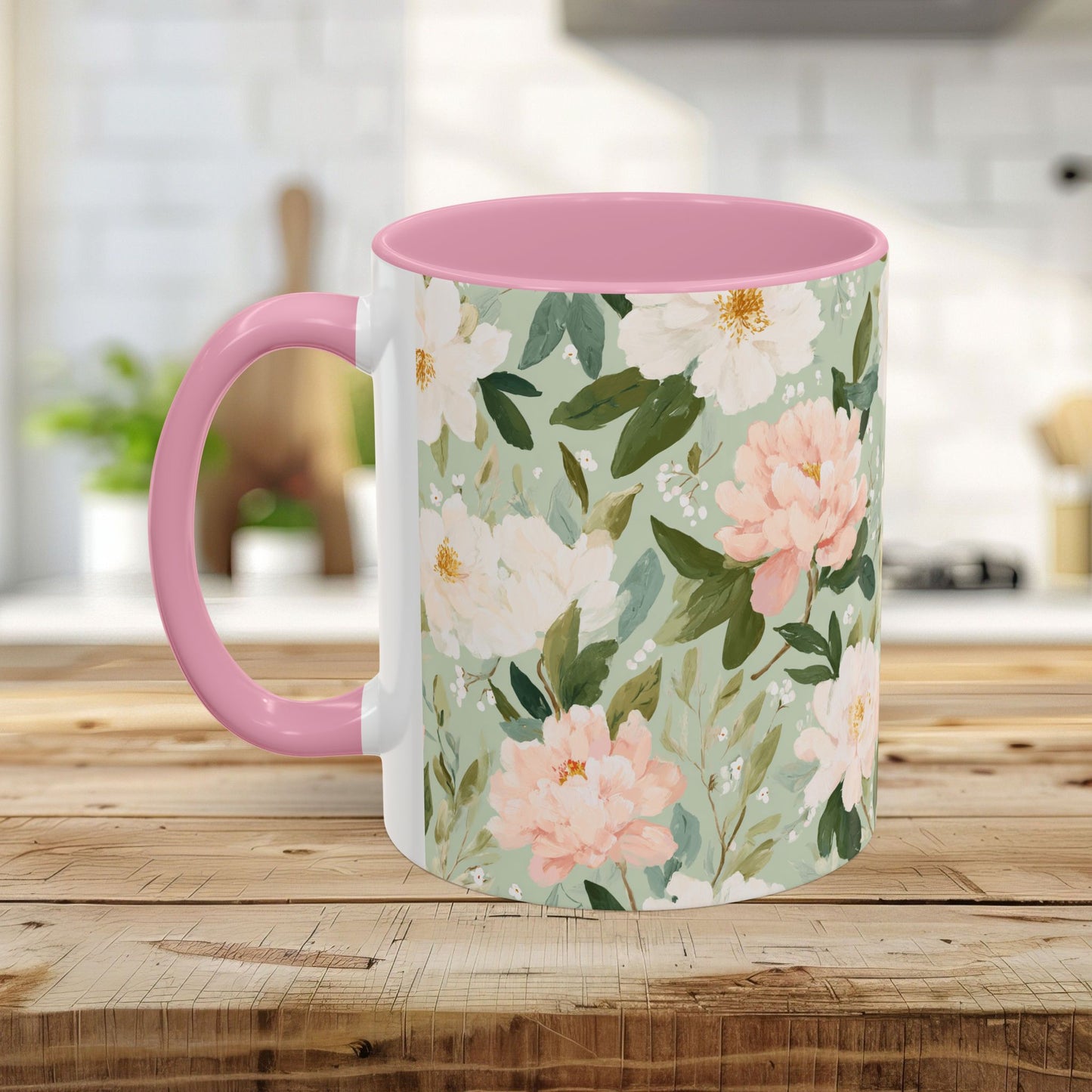 Spring Pink & Gren Floral Peony Mug (11/15oz)