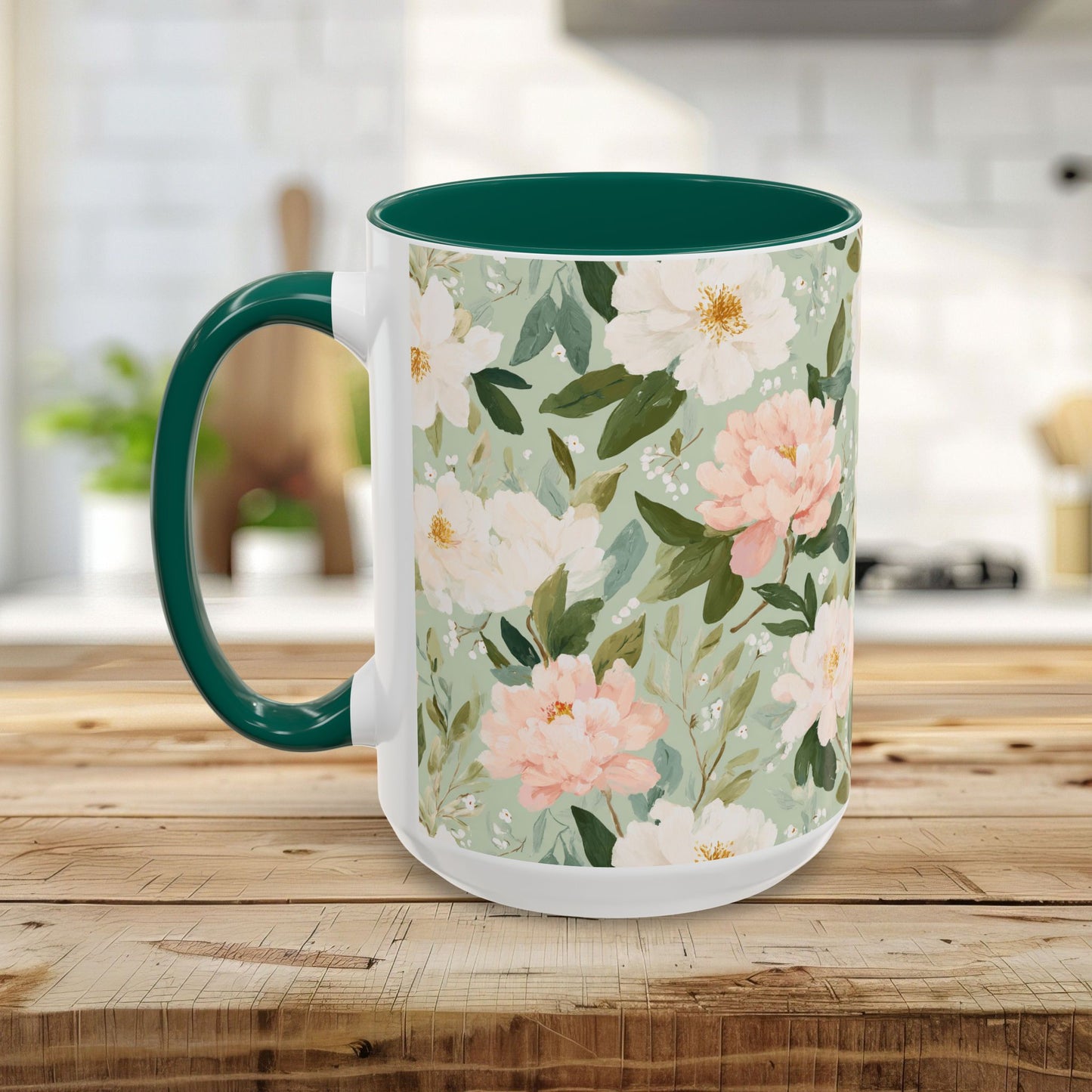 Spring Pink & Gren Floral Peony Mug (11/15oz)