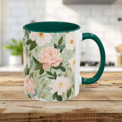 Spring Pink & Gren Floral Peony Mug (11/15oz)