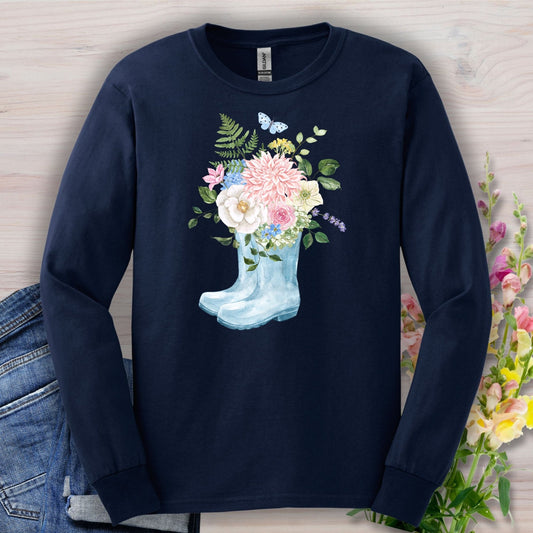 Spring Rainboots and Blooms Long Sleeve Tee