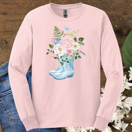 Spring Rainboots and Blooms Long Sleeve Tee
