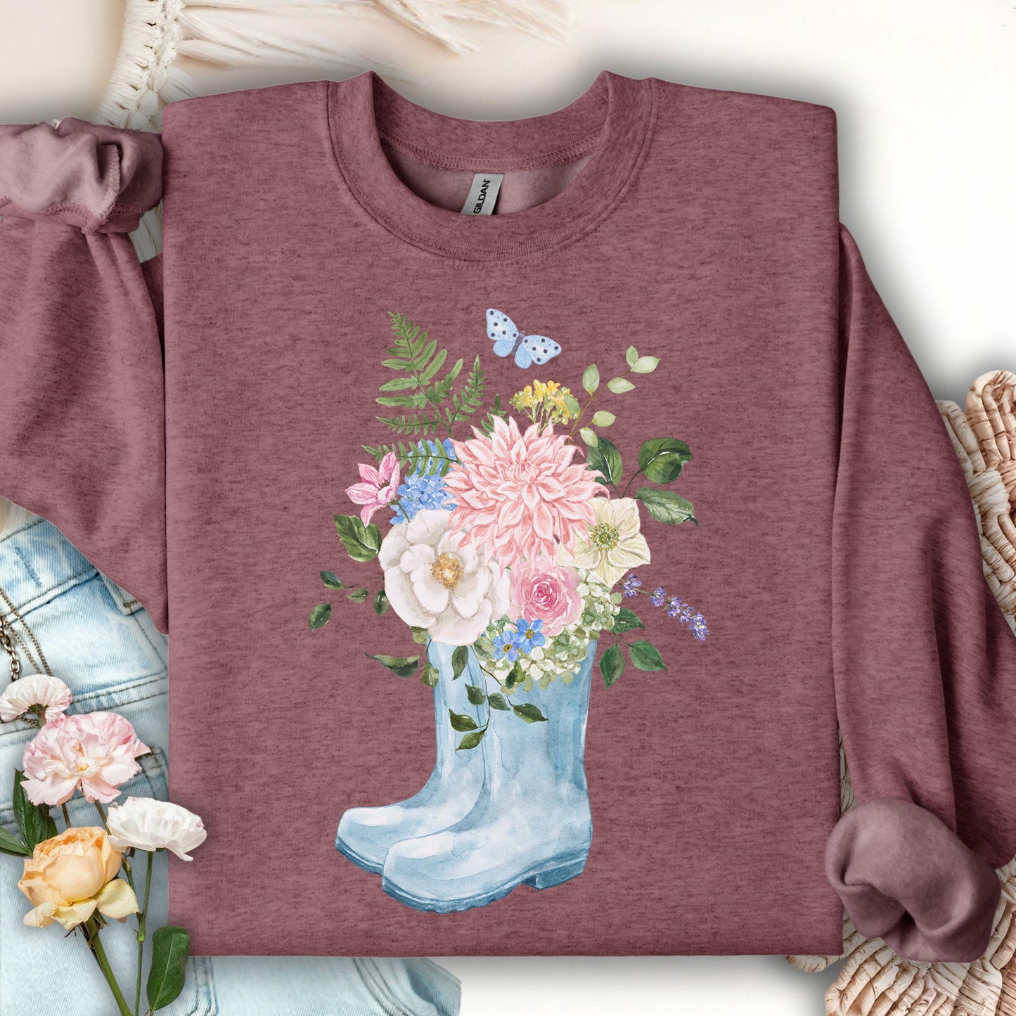 Spring Rainboots and Blooms Sweatshirt