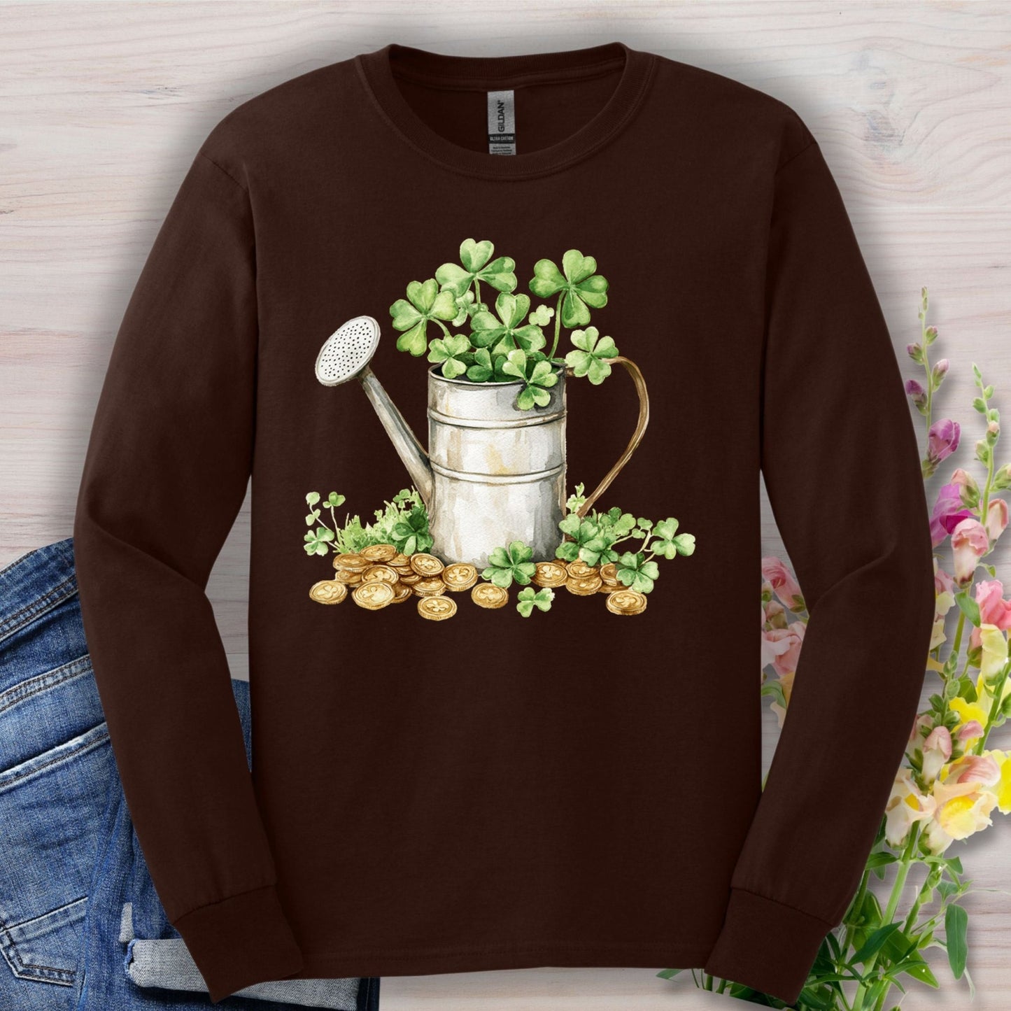 St. Patrick's Day Clover Watering Can Long Sleeve Tee