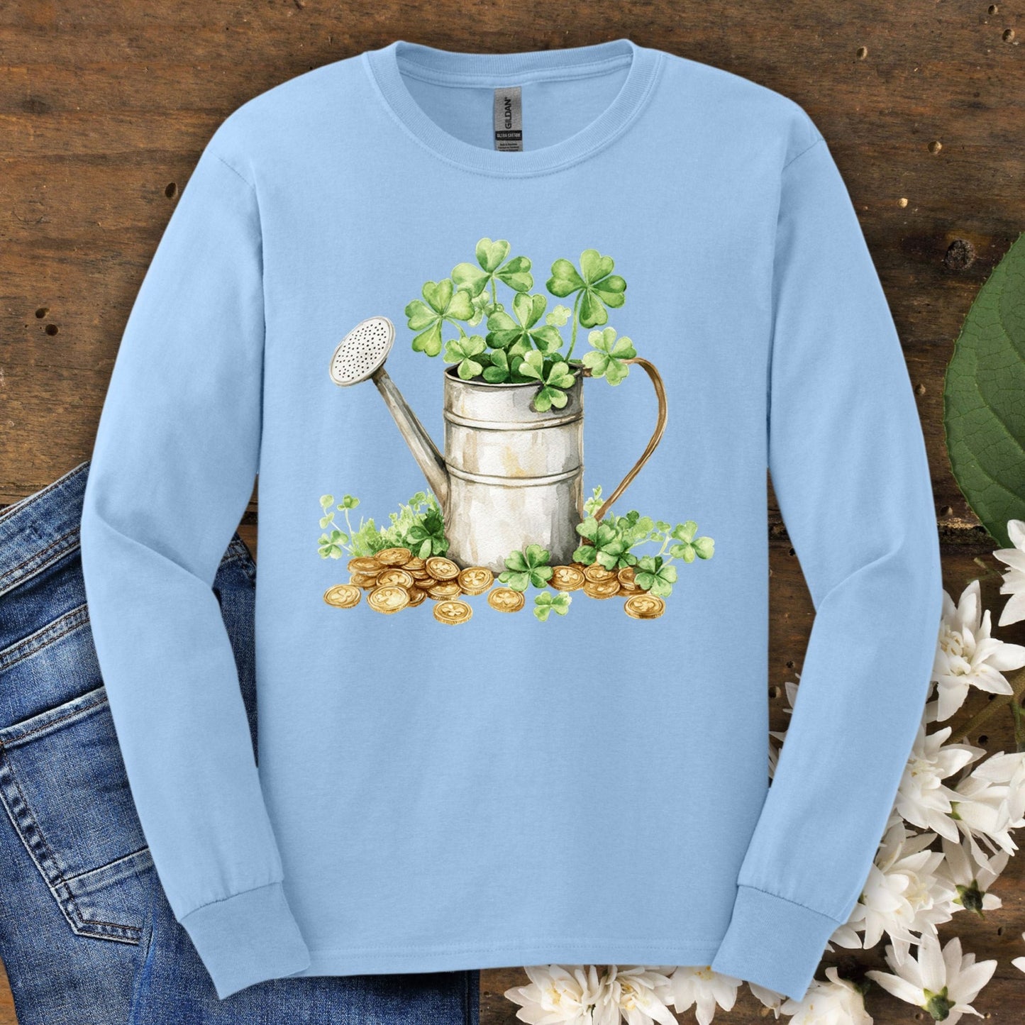 St. Patrick's Day Clover Watering Can Long Sleeve Tee