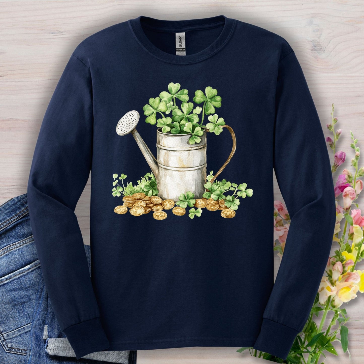 St. Patrick's Day Clover Watering Can Long Sleeve Tee