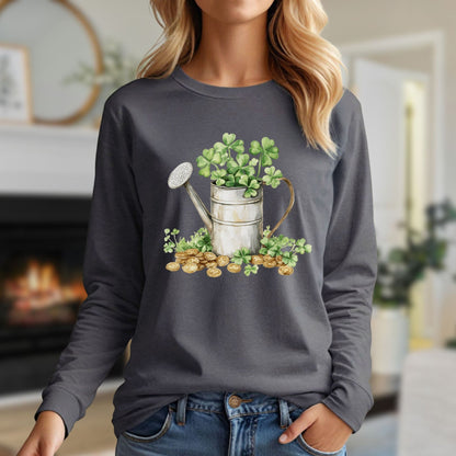 St. Patrick's Day Clover Watering Can Long Sleeve Tee