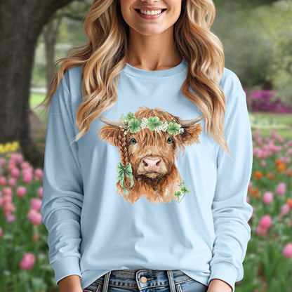 St. Patrick's Day Highland Cow Long Sleeve Tee