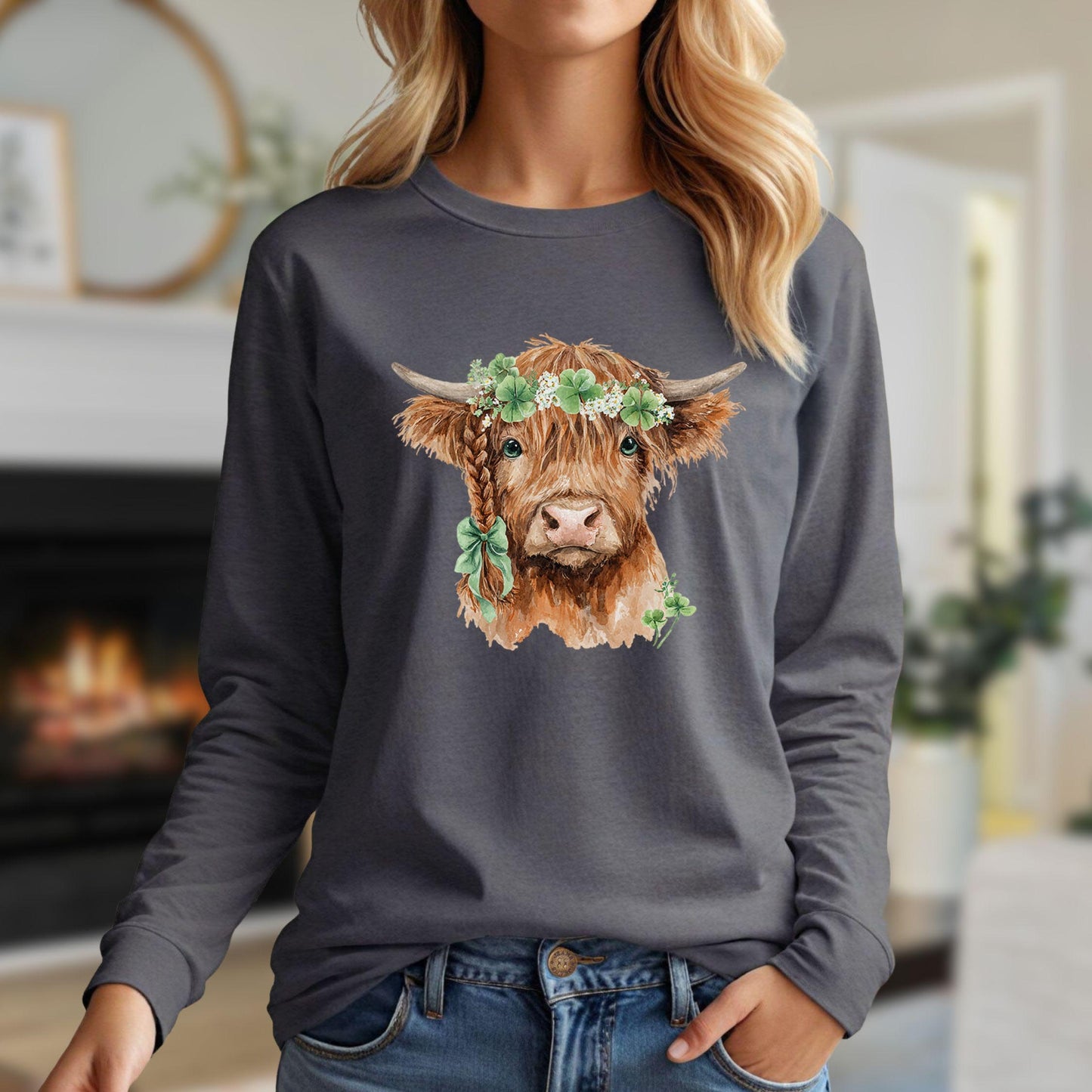 St. Patrick's Day Highland Cow Long Sleeve Tee