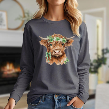 St. Patrick's Day Highland Cow Long Sleeve Tee