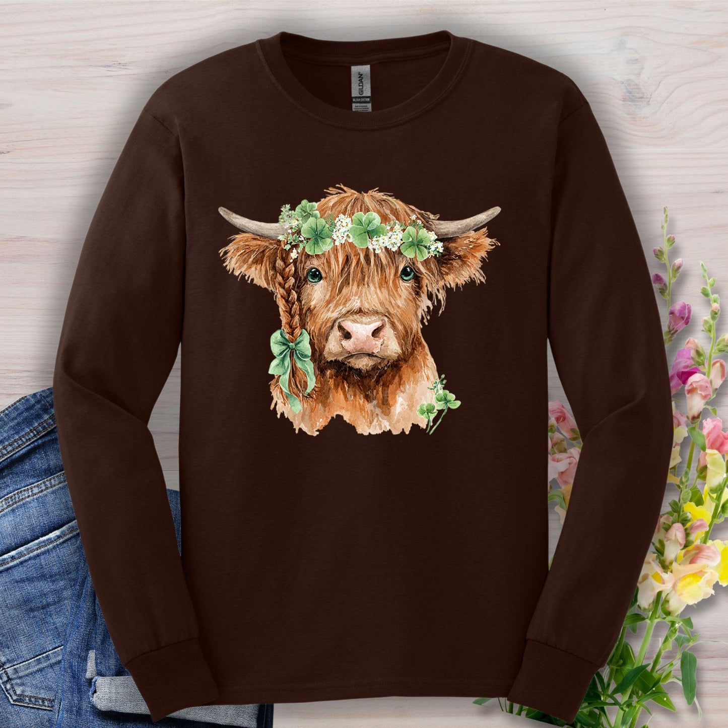 St. Patrick's Day Highland Cow Long Sleeve Tee