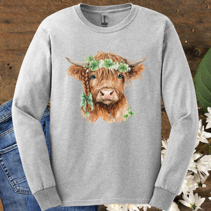 St. Patrick's Day Highland Cow Long Sleeve Tee