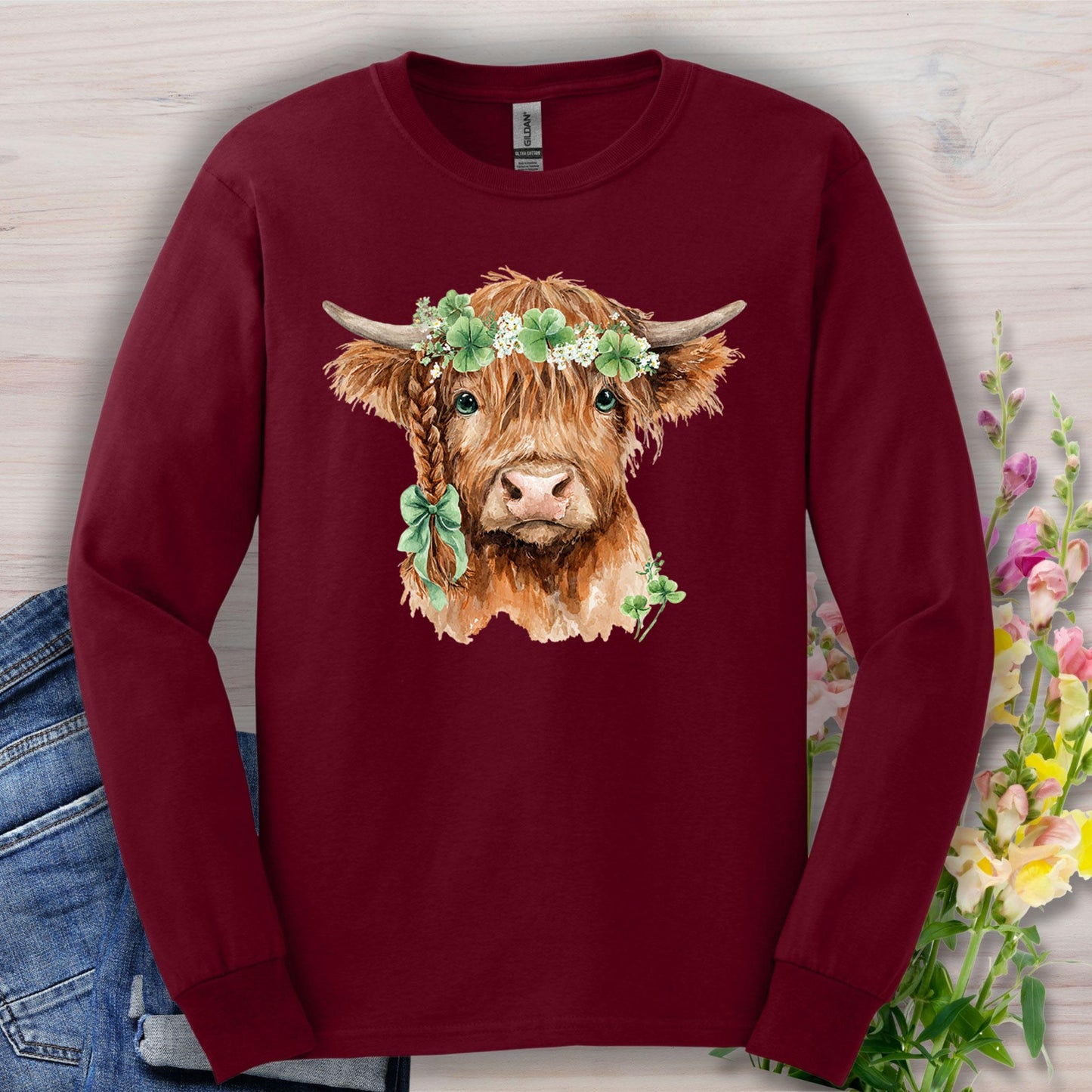 St. Patrick's Day Highland Cow Long Sleeve Tee