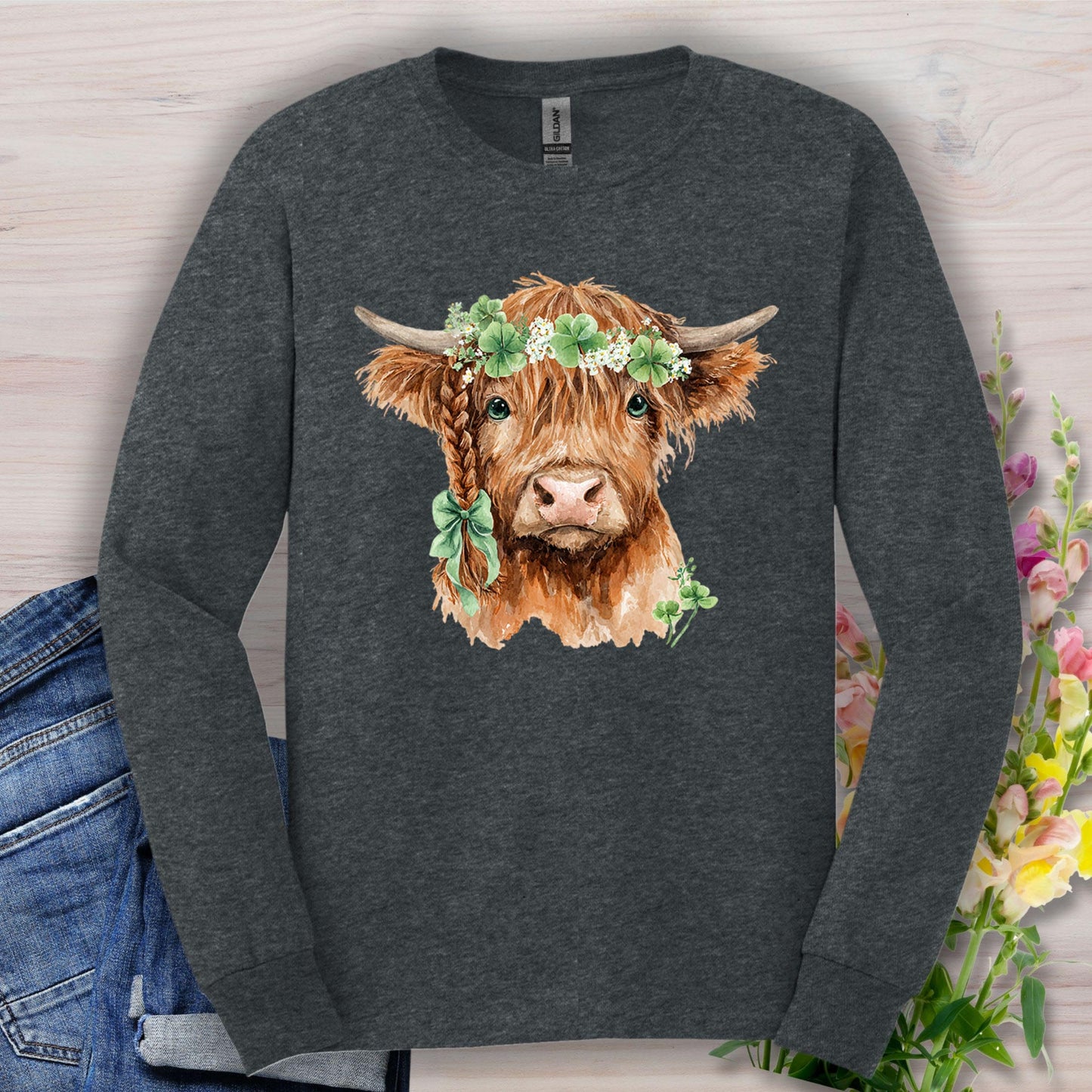 St. Patrick's Day Highland Cow Long Sleeve Tee