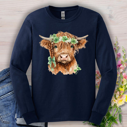 St. Patrick's Day Highland Cow Long Sleeve Tee