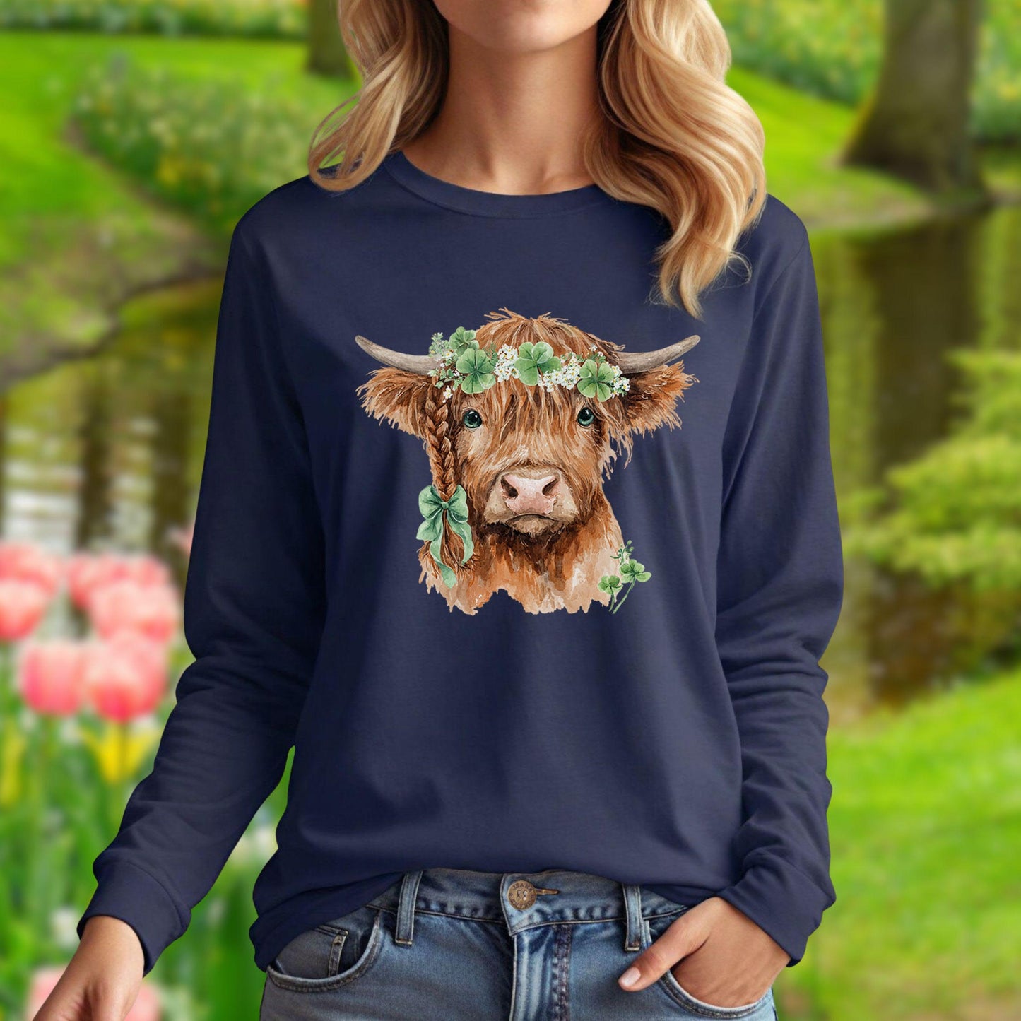 St. Patrick's Day Highland Cow Long Sleeve Tee