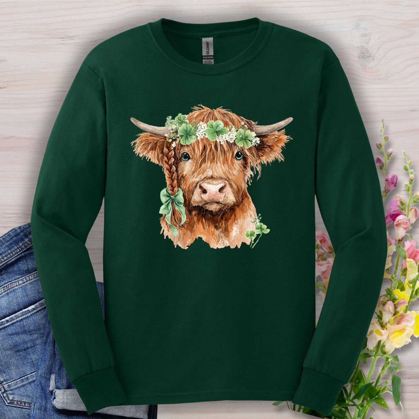 St. Patrick's Day Highland Cow Long Sleeve Tee