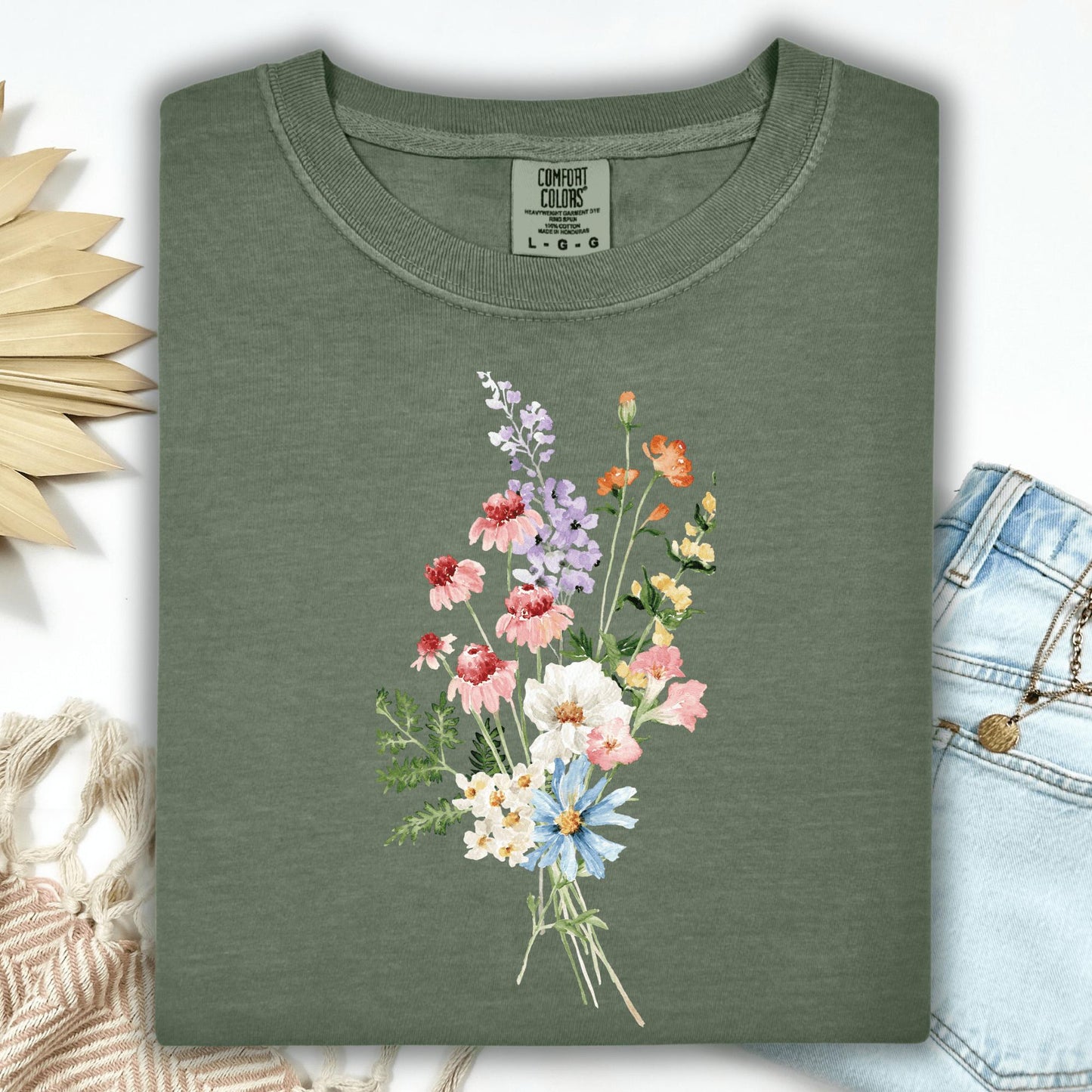 Wild Petal Threads T-Shirt S / moss Summer Wildflowers T-Shirt