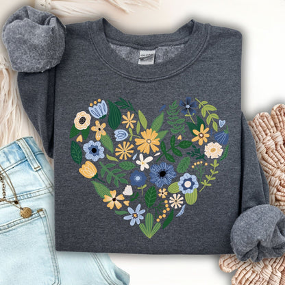 Sweet Blue Floral Heart Sweatshirt