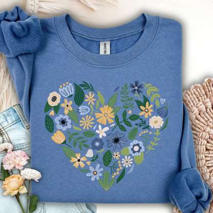 Sweet Blue & Yellow Floral Heart Sweatshirt