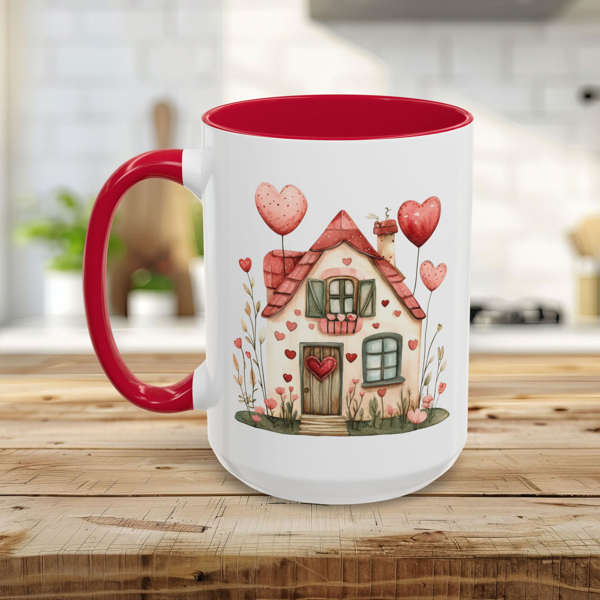 Sweet Pink and Green Valentine's Cottage Mug (11/15oz)