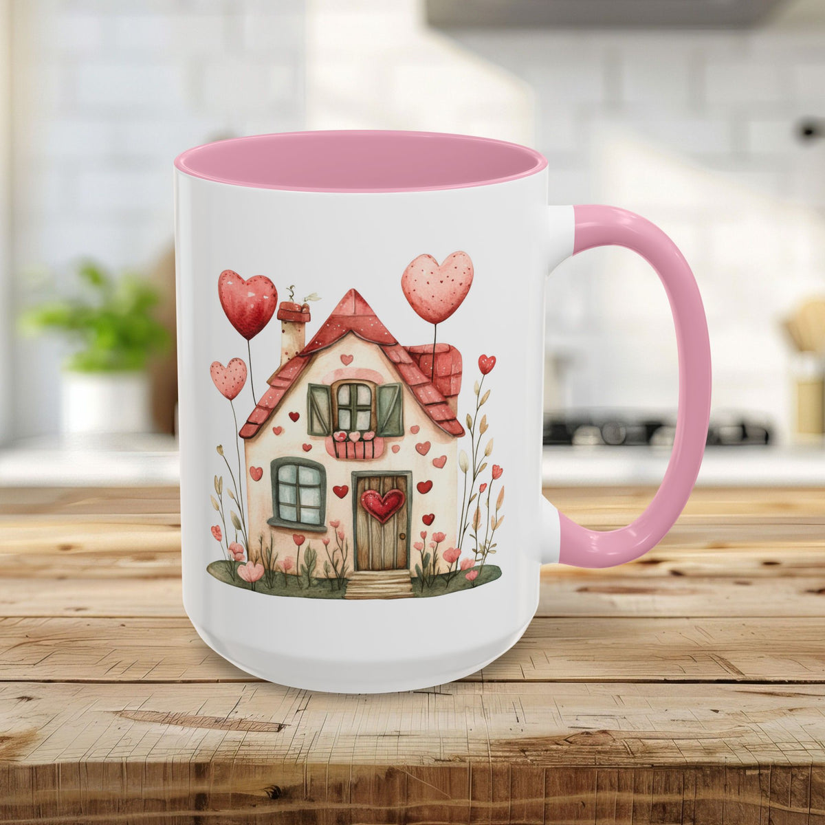 Sweet Pink and Green Valentine's Cottage Mug (11/15oz)