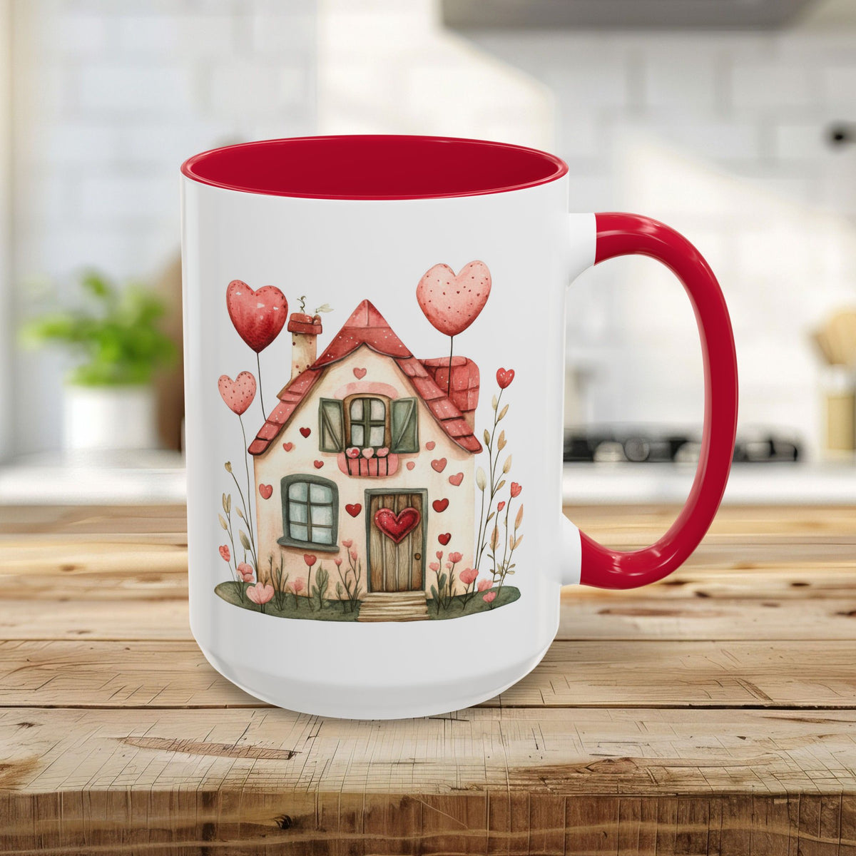 Sweet Pink and Green Valentine's Cottage Mug (11/15oz)