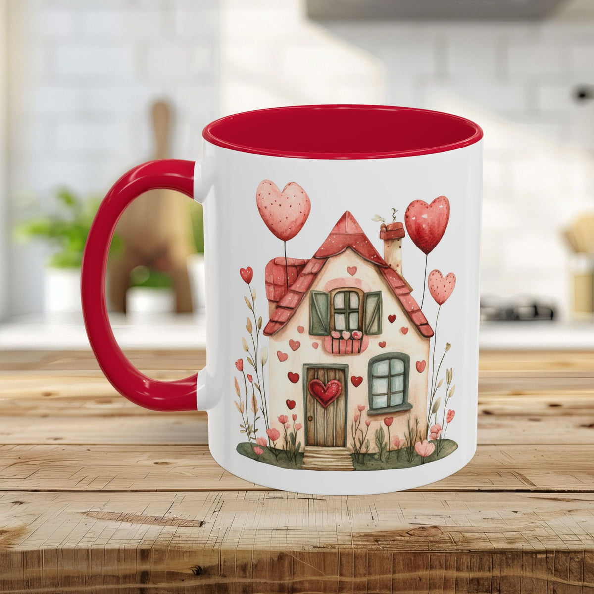 Sweet Pink and Green Valentine's Cottage Mug (11/15oz)