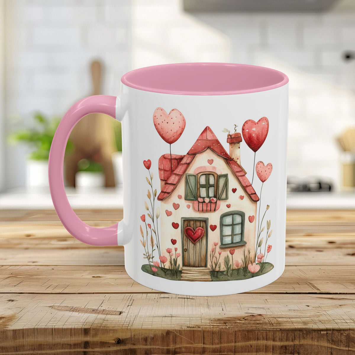 Sweet Pink and Green Valentine's Cottage Mug (11/15oz)