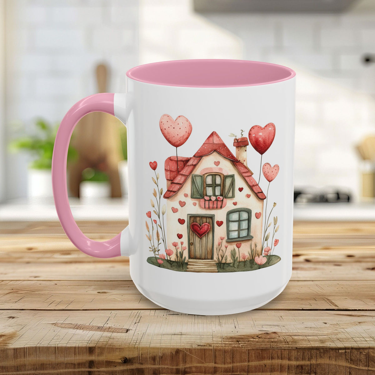 Sweet Pink and Green Valentine's Cottage Mug (11/15oz)