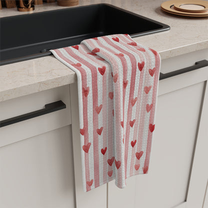 Sweet Valentine Heart & Stripe Microfiber Tea Towel