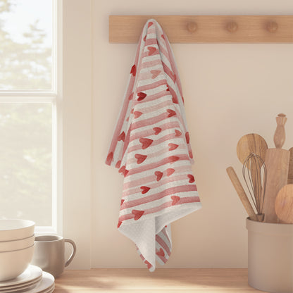 Sweet Valentine Heart & Stripe Microfiber Tea Towel