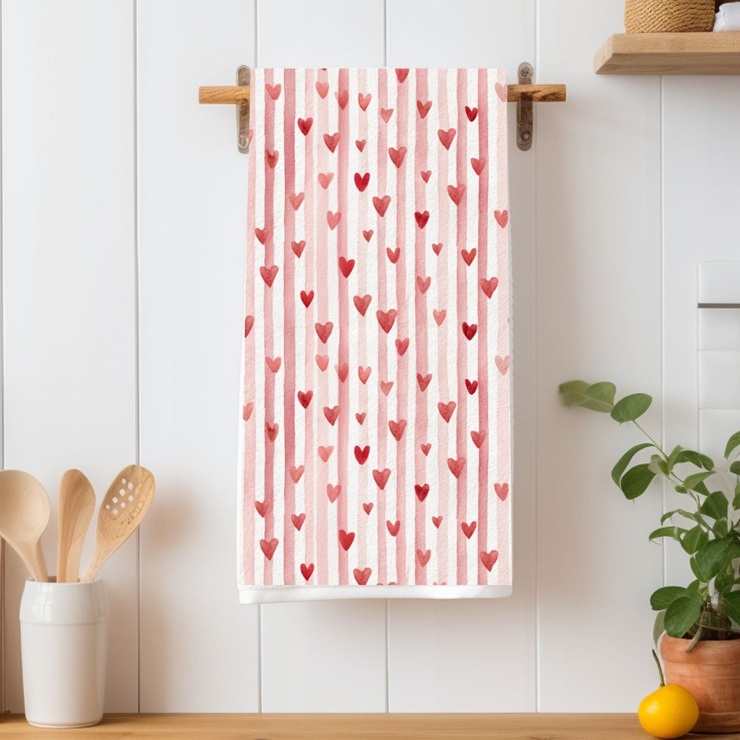 Sweet Valentine Heart & Stripe Microfiber Tea Towel