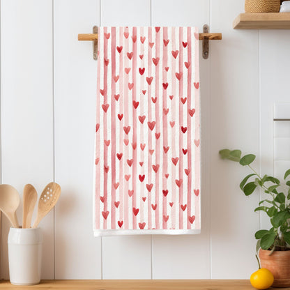 Sweet Valentine Heart & Stripe Microfiber Tea Towel