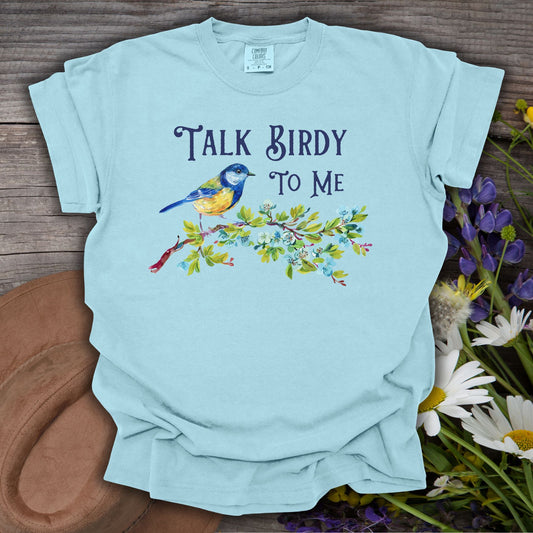 "Talk Birdy to Me" Floral Bluebird T-Shirt