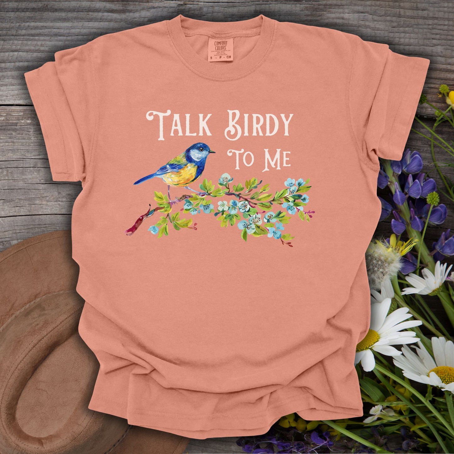 "Talk Birdy to Me" Floral Bluebird T-Shirt