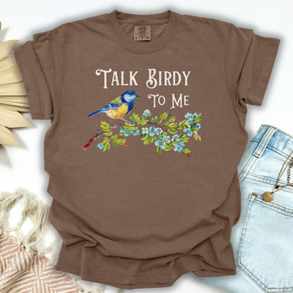 "Talk Birdy to Me" Floral Bluebird T-Shirt