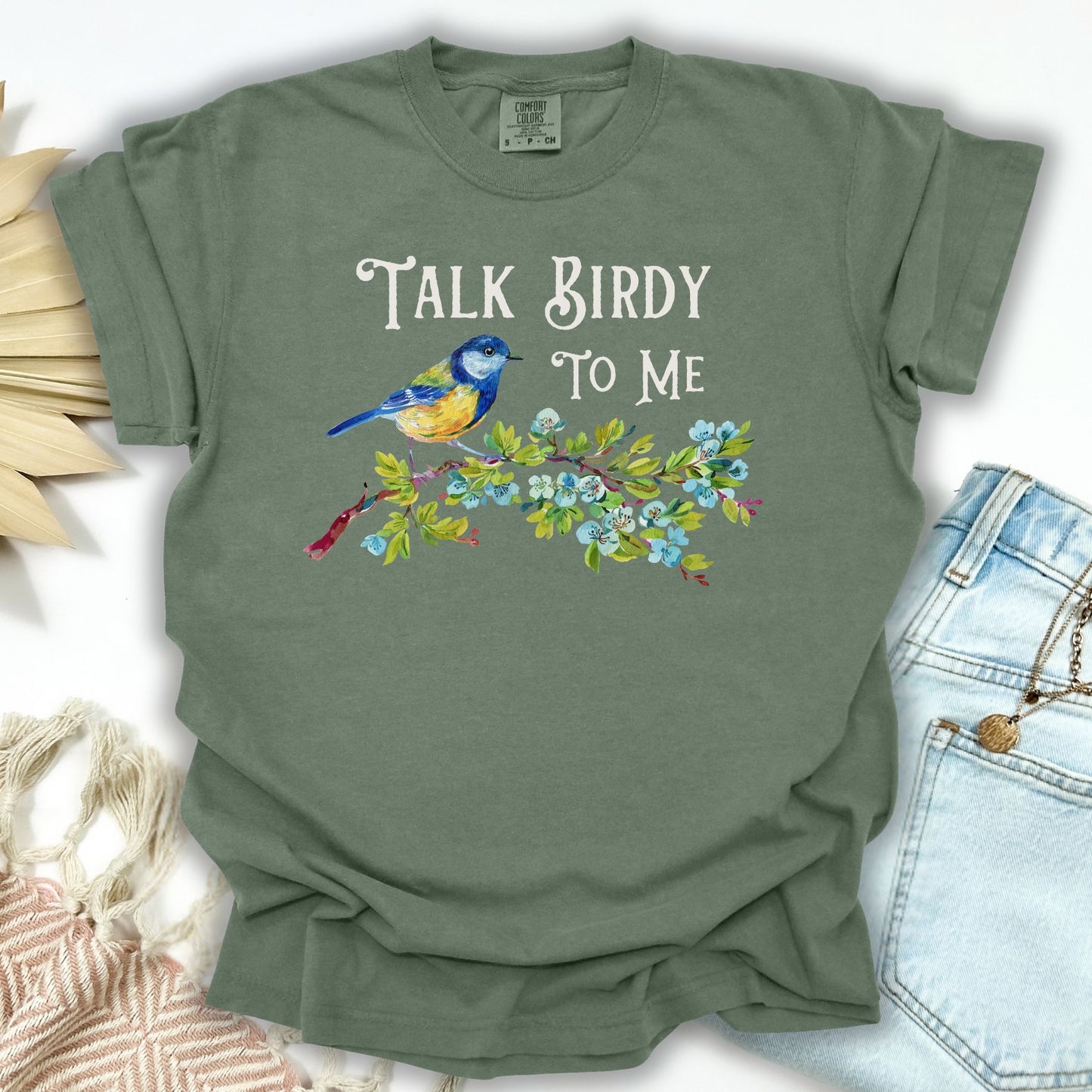 "Talk Birdy to Me" Floral Bluebird T-Shirt