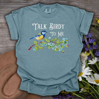 "Talk Birdy to Me" Floral Bluebird T-Shirt