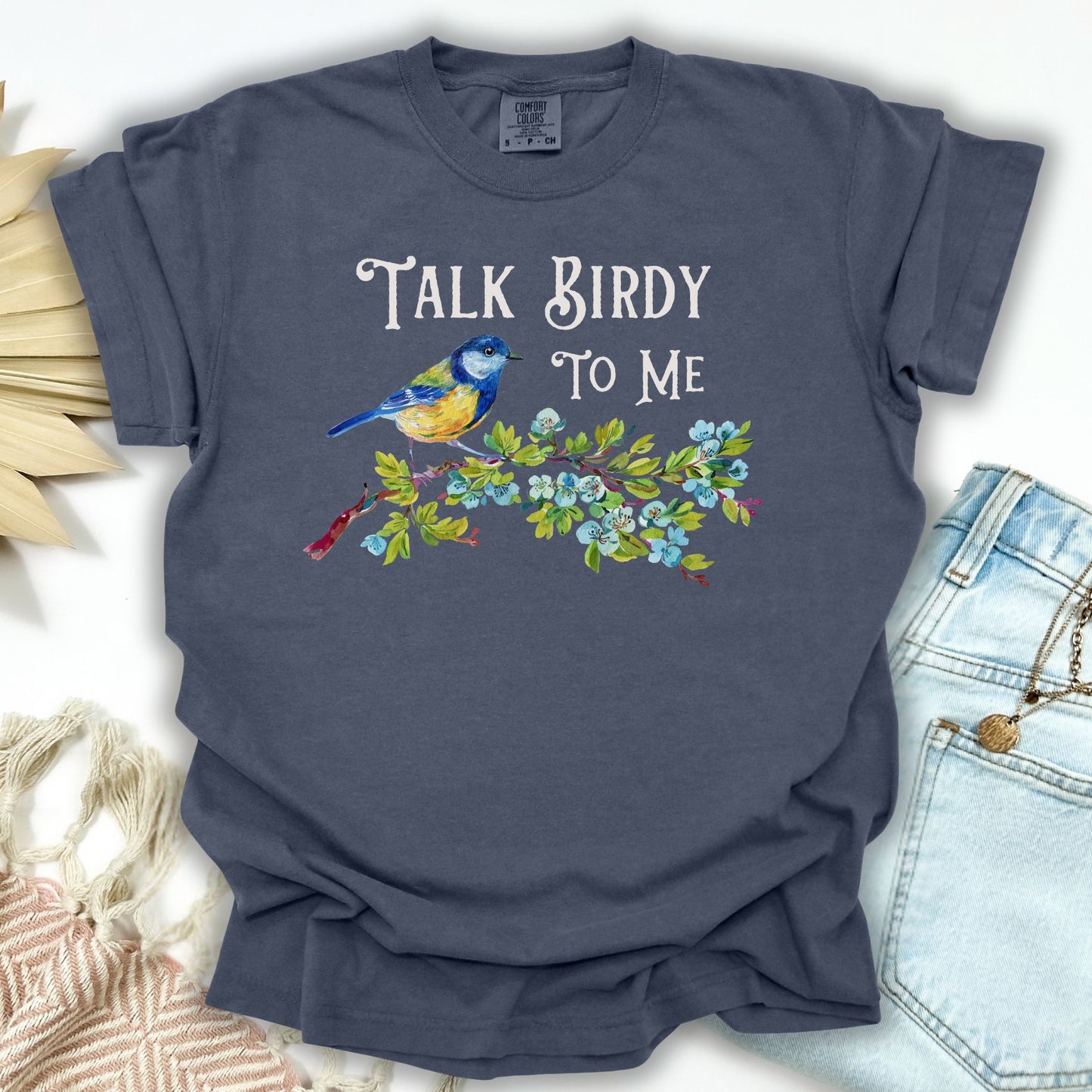 "Talk Birdy to Me" Floral Bluebird T-Shirt