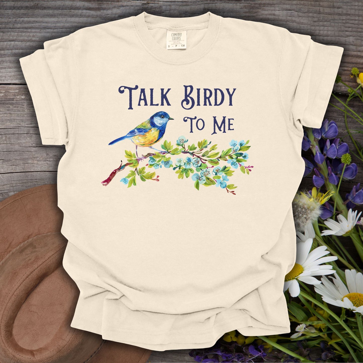 "Talk Birdy to Me" Floral Bluebird T-Shirt