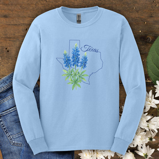Texas State Flower Long Sleeve Tee — Bluebonnet