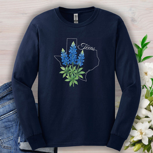 Texas State Flower Long Sleeve Tee — Bluebonnet