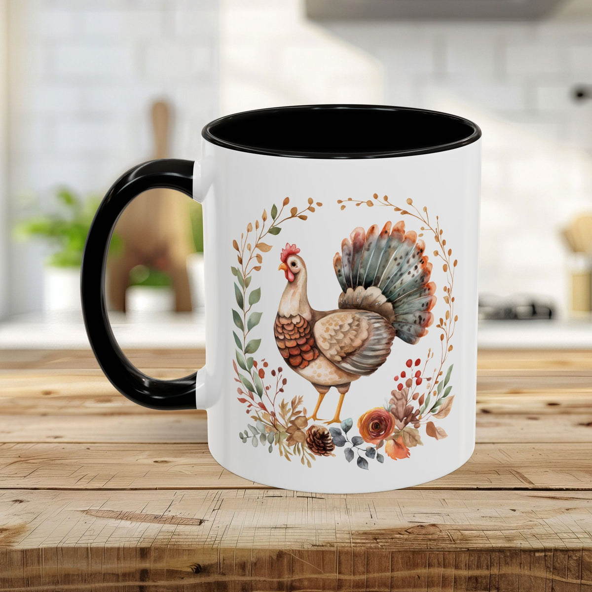 Thanksgiving Turkey Floral Wreath Mug (11/15oz)