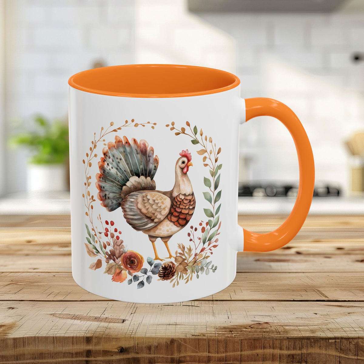 Thanksgiving Turkey Floral Wreath Mug (11/15oz)